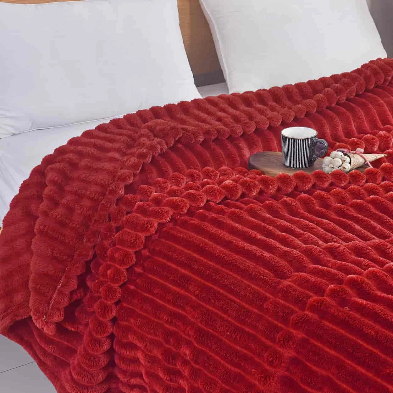 Κουβέρτα Fleece-Ριγέ - Κόκκινο